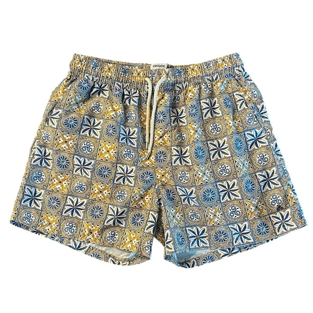 Origen Per Capri Blue & Yellow Swim Trunks Size XL NWOT